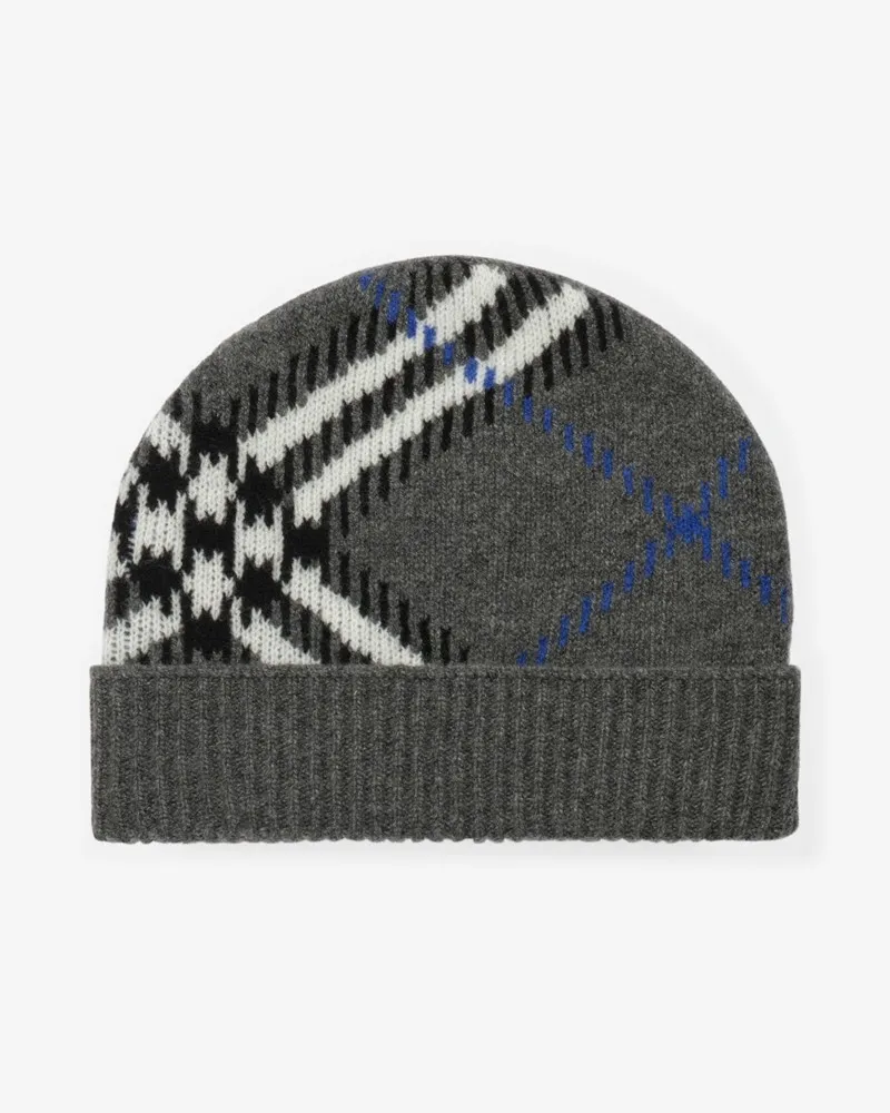 Burberry Kaschmirmisch-Beanie in Check Marlborough-grau