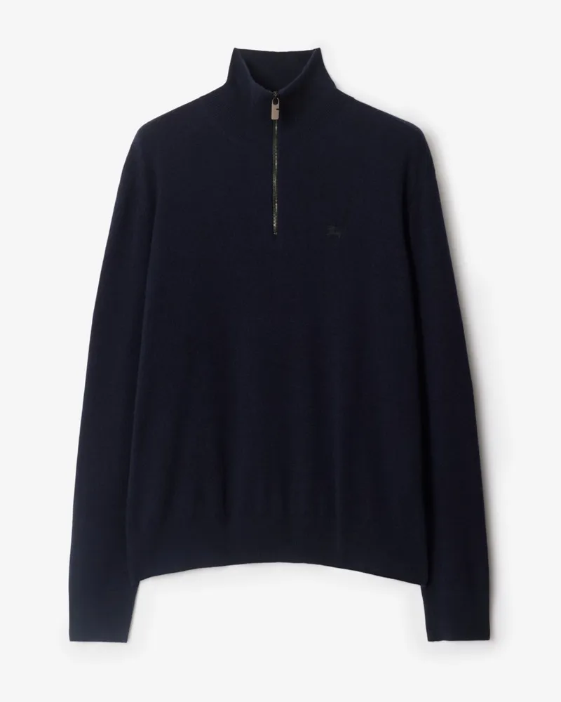 Burberry Kaschmirmischpullover mit halblangem Reißverschluss Marineblau