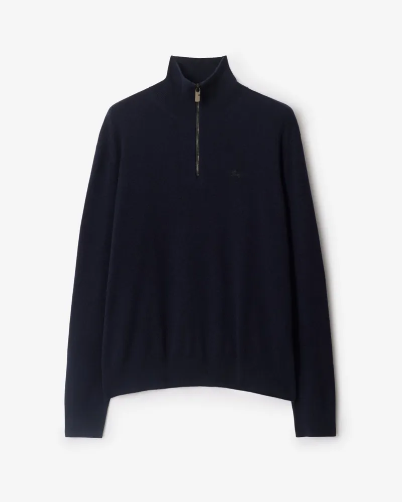 Burberry Kaschmirmischpullover mit halblangem Reißverschluss , Size Marineblau