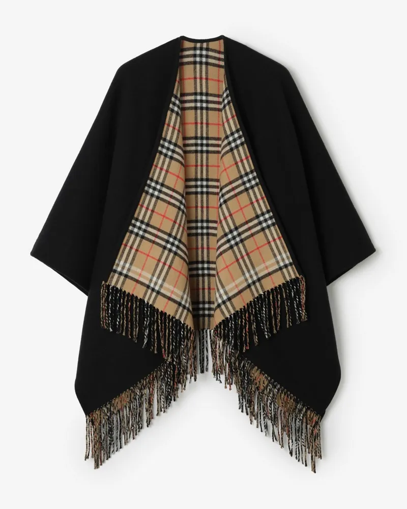 Burberry Wendbares Wollcape mit Check Schwarz