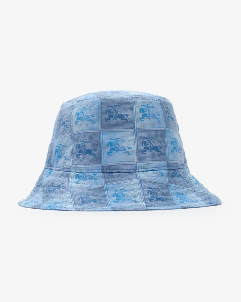 Burberry Baumwoll-Fischerhut mit EKD-Checkerboard , Size Cornflower-blau