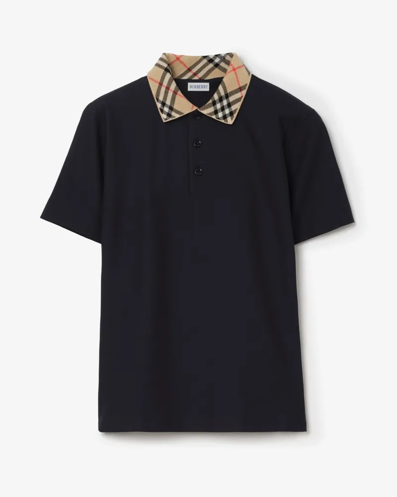 Burberry Baumwoll-Poloshirt mit Check-Kragen , Size Navy