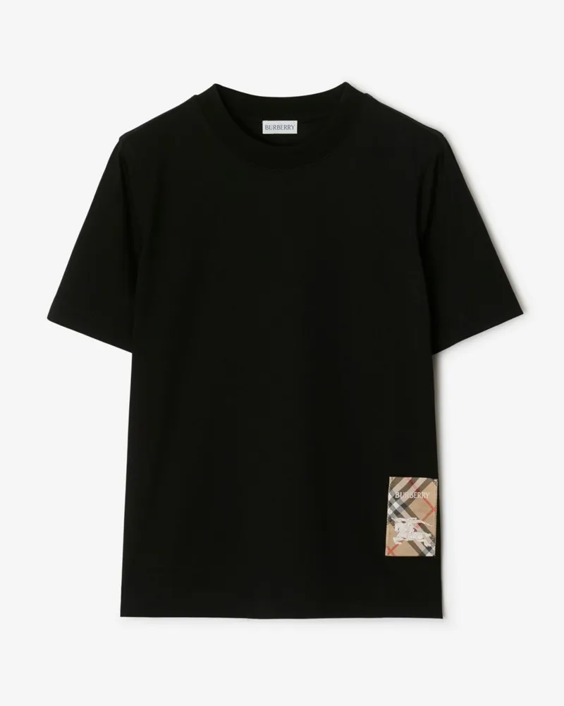 Burberry Baumwoll-T-Shirt mit Check-Label , Size Black