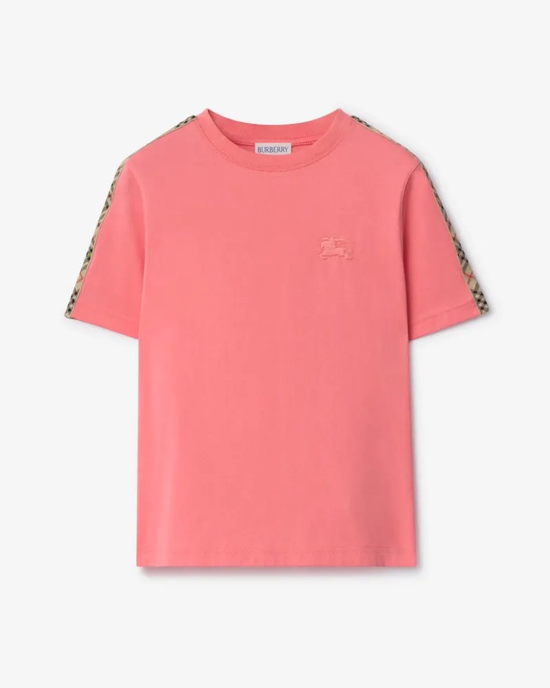 Burberry Baumwoll-T-Shirt mit Check-Besatz , Size Pale