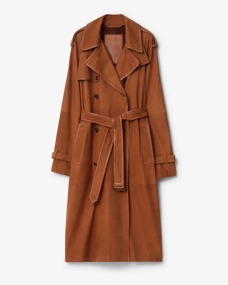 Burberry Langer Trenchcoat „Castleford“ aus Nubukleder , Size Ginger-braun