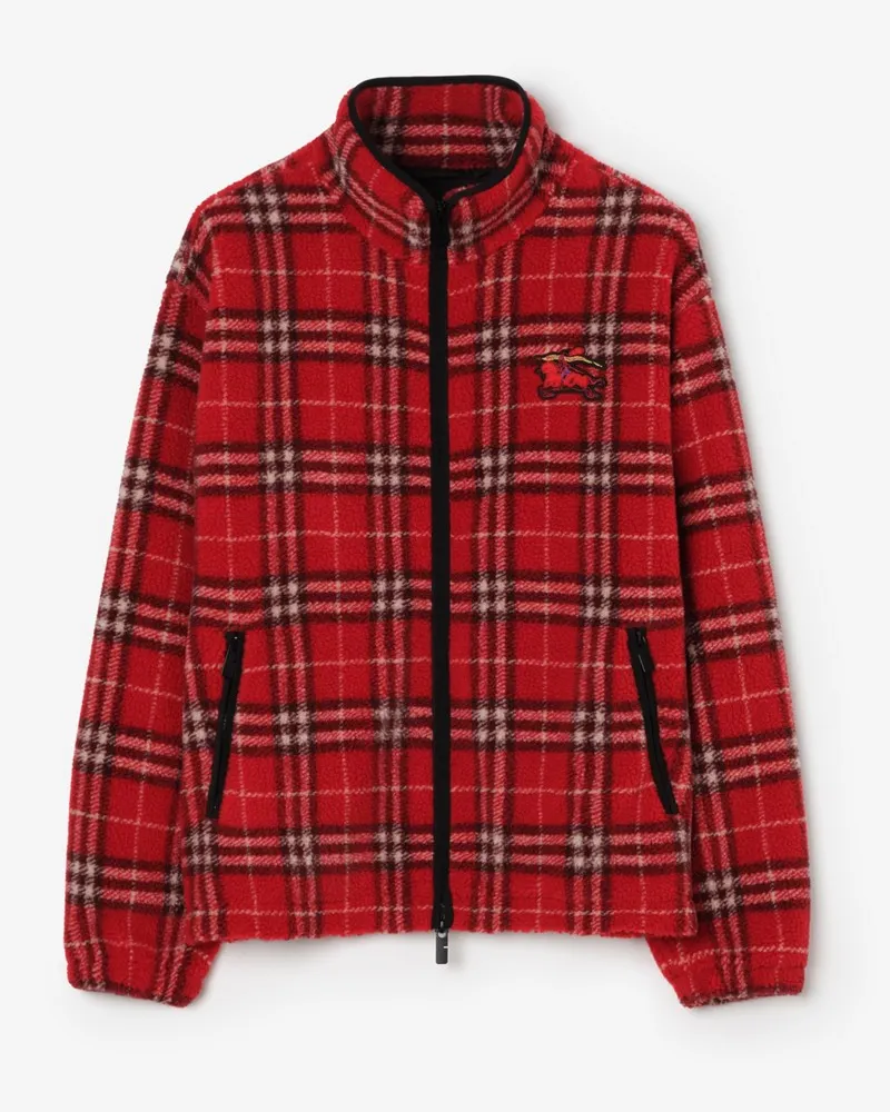 Burberry Woll-Kaschmirmisch-Fleecejacke in Check Crayon-rot