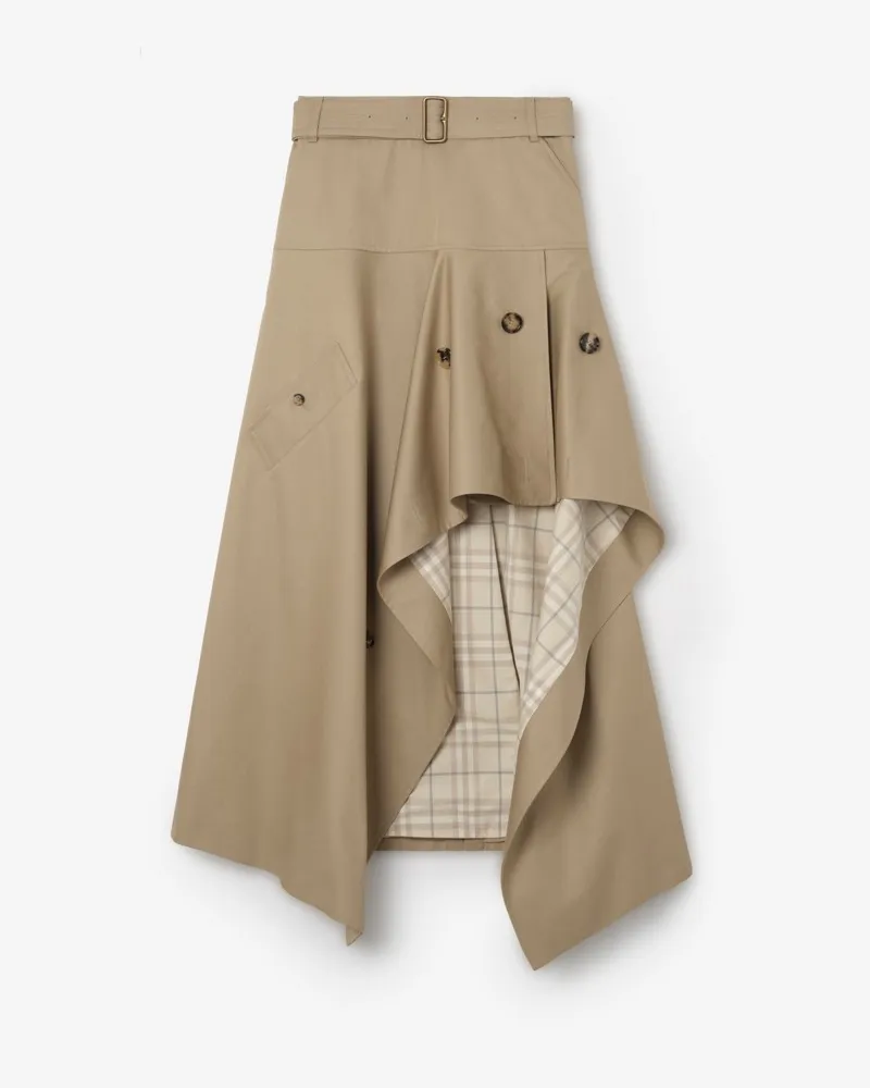 Burberry Asymmetrisscher Gabardine-Trenchrock , Size Saltmarsh-beige
