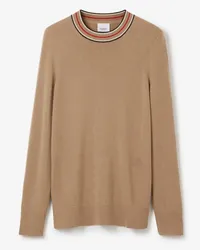 Burberry Kaschmirpullover mit Kragen im Streifenmuster Camelfarben