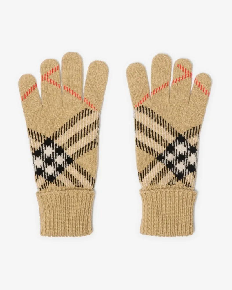Burberry Handschuhe aus einer Kaschmirmischung in Check Sand-beige