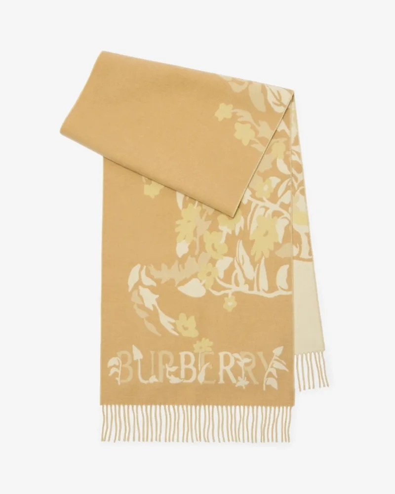 Burberry Breiter Kaschmirschal mit Blumenmuster und EKD-Motiv Sand-beige