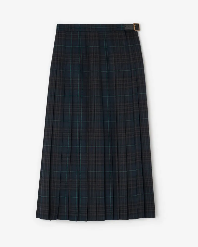 Burberry Wollmisch-Faltenrock in Check , Size Dunkles