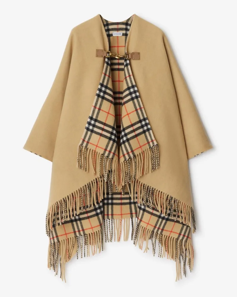 Burberry Wollcape in Check mit Clip , Size Sand-beige