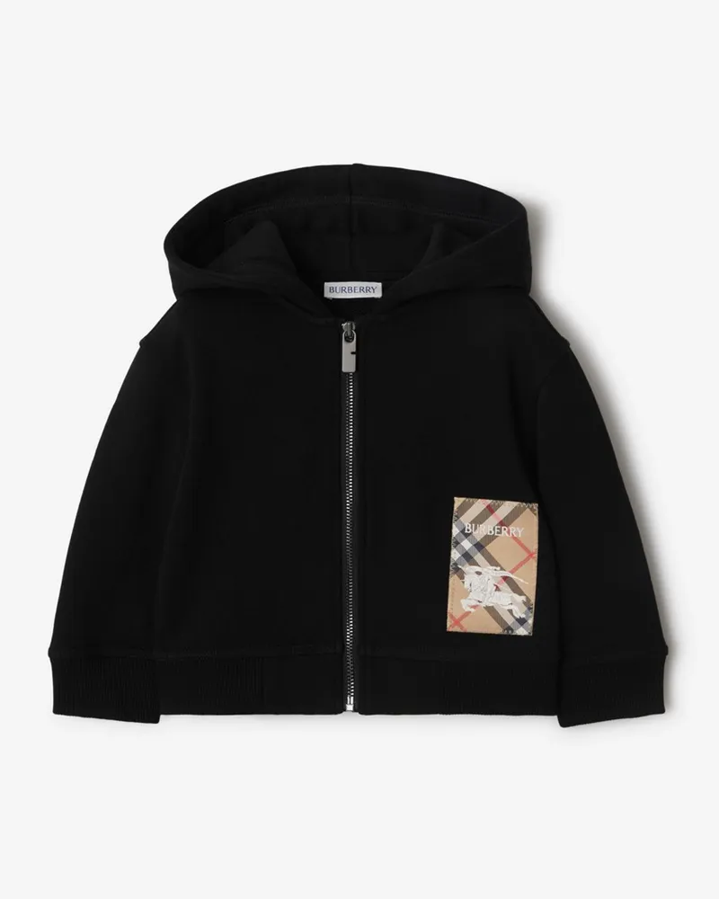 Burberry Baumwoll-Kapuzenjacke mit Check-Label Schwarz