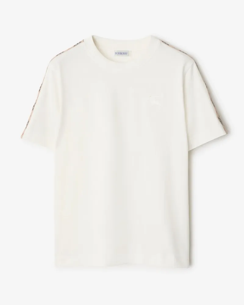Burberry Baumwoll-T-Shirt mit Check-Besatz , Size Chalk