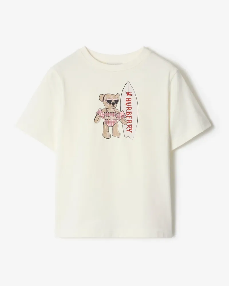 Burberry Baumwoll-T-Shirt mit Surfer-Teddybär , Size Chalk