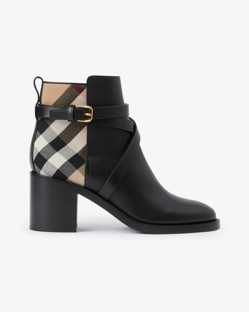 Burberry Stiefeletten aus Leder mit Check und Absatz , Size Black-archive
