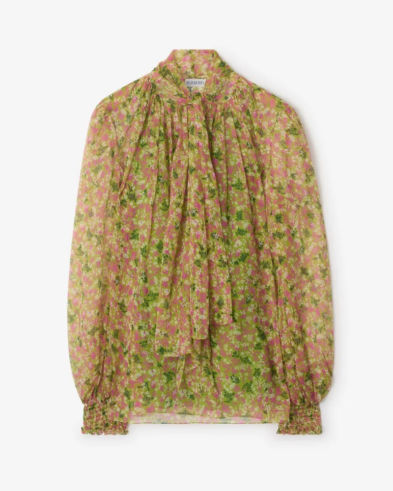 Burberry Seidenbluse mit Blumenmuster , Size Bracken-grün