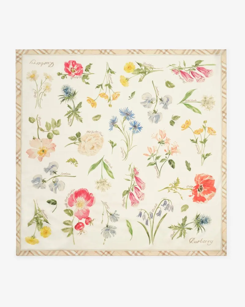 Burberry Seidenschal mit „Blooms of Britain“-Motiv Sesame-beige