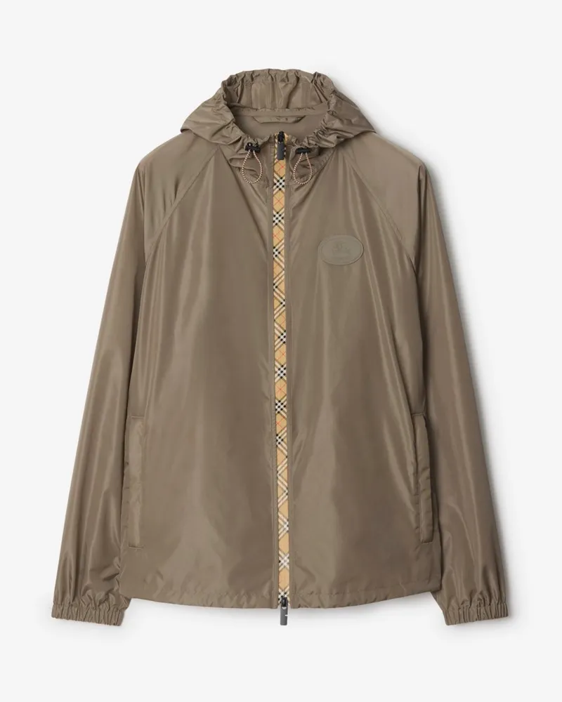 Burberry Nylon-Kapuzenjacke mit Check-Streifen Clay-braun