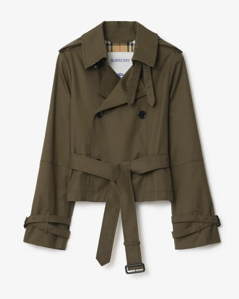 Burberry Cropped Tropical Gabardine Trench Jacket , Size Green