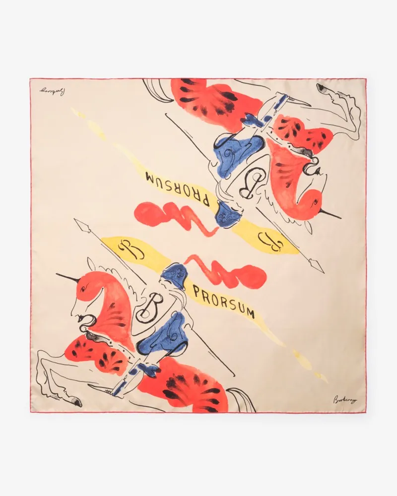 Burberry Seidenschal mit EKD-Motiv in Aquarelloptik Linen-beige