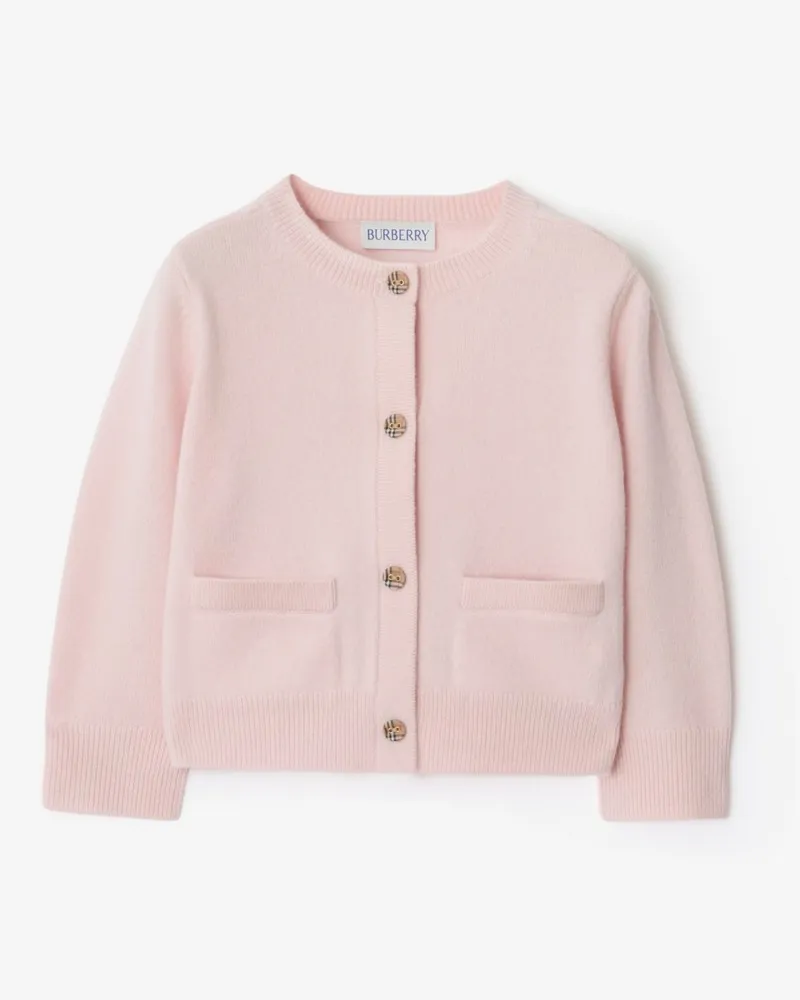 Burberry Woll-Kaschmir-Cardigan mit Check-Patch , Size Ice-rosa