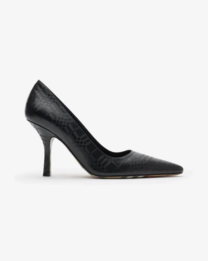 Burberry Lederpumps „Dame“ mit geprägtem Karomuster und hohem Absatz Schwarz