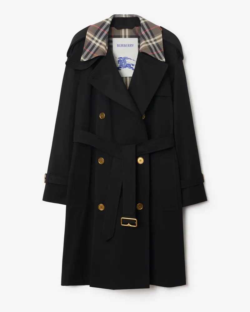Burberry Mittellanger Trenchcoat „Castleford“ mit Check-Kragen Schwarz