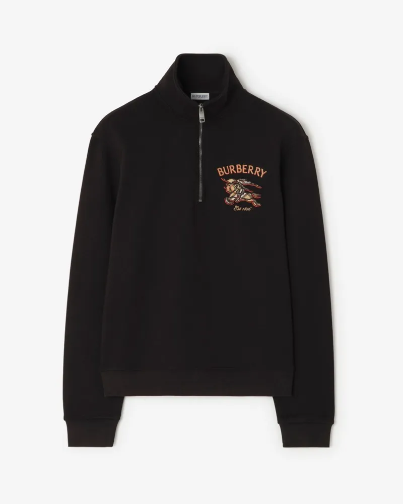 Burberry Baumwollsweatshirt mit halblangem Reißverschluss und Knight in Check , Size Schwarz