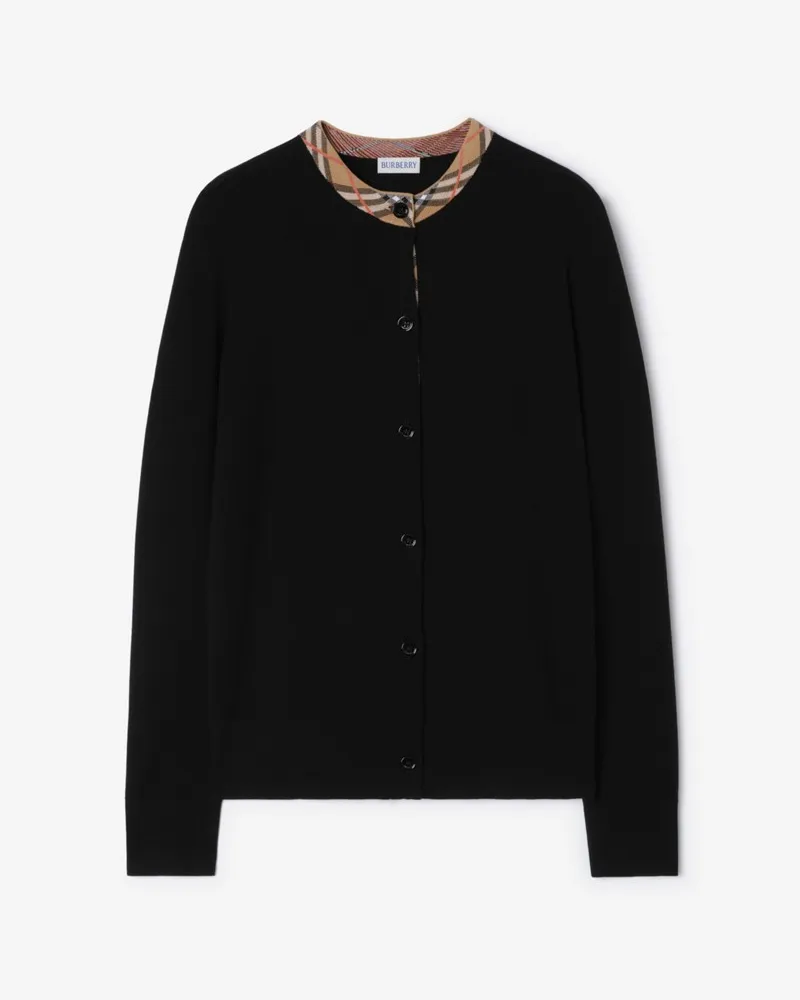 Burberry Woll-Cardigan mit Check-Besatz Schwarz