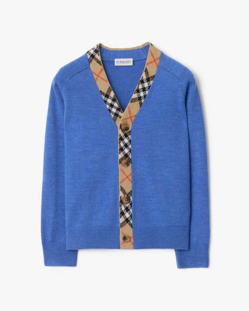 Burberry Woll-Cardigan mit Check-Besatz Hyacinth-blau