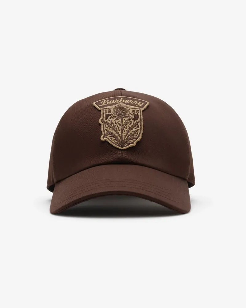 Burberry Gabardine-Basecap mit Distelwappen Treacle-braun
