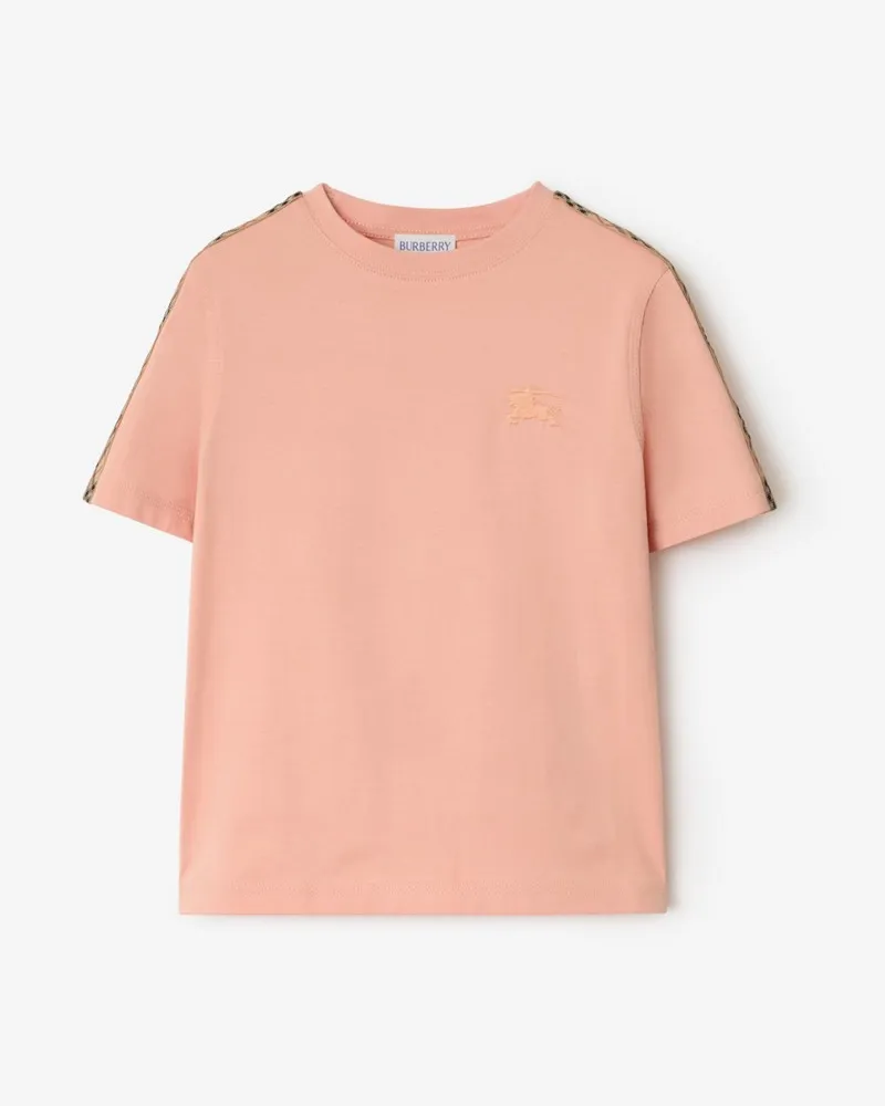 Burberry Baumwoll-T-Shirt mit Check-Besatz , Size Slipper-rosa
