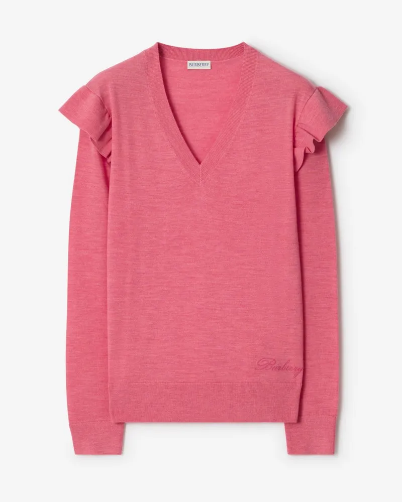 Burberry Wollpullover mit Rüschen Himbeerfarben