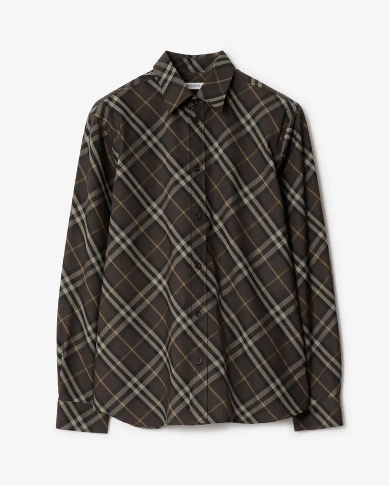 Burberry Legeres Baumwollhemd in Check Truffle-braun