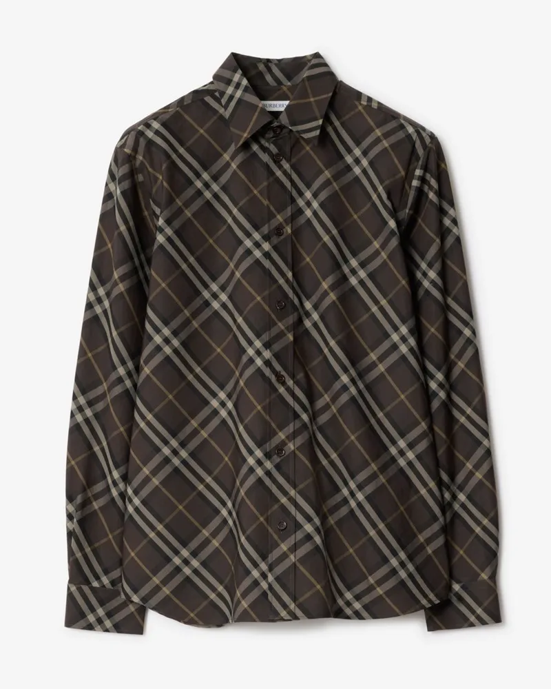 Burberry Legeres Baumwollhemd in Check Truffle-braun