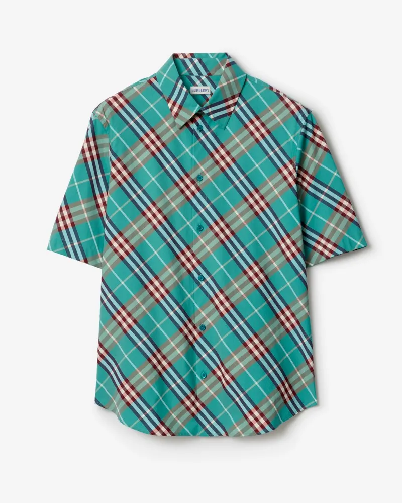 Burberry Legeres Baumwollhemd in Check Atom-blau