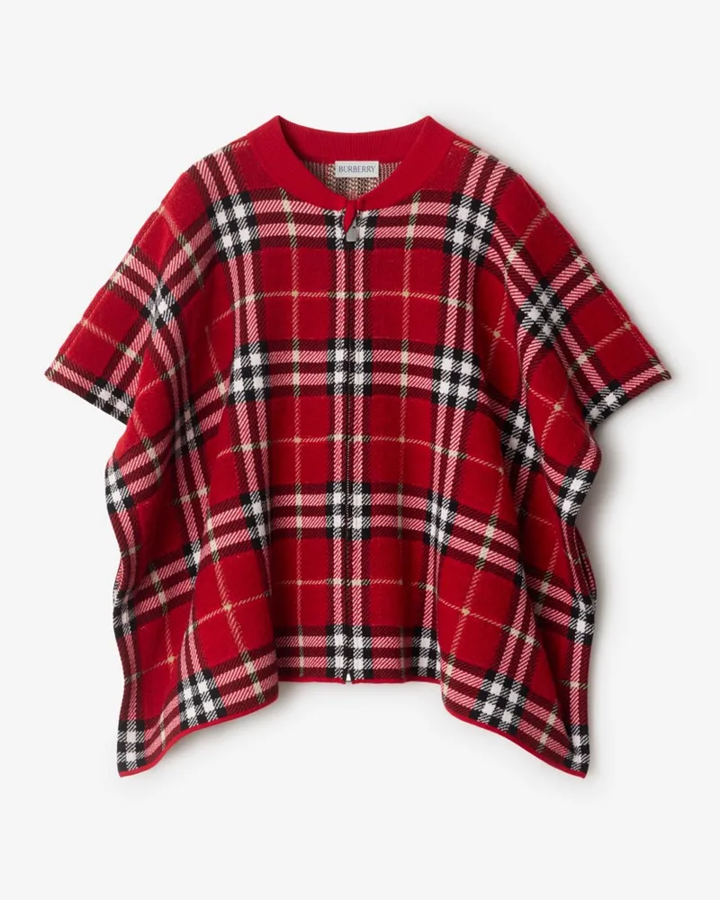 Burberry Wollcape in Check , Size Mohnrot