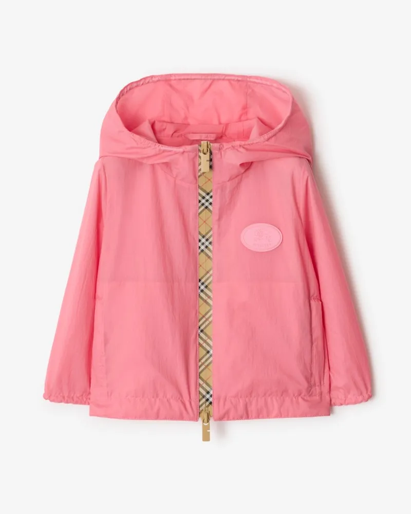 Burberry Nylon-Kapuzenjacke mit Check-Streifen , Size Flamingo-rosa