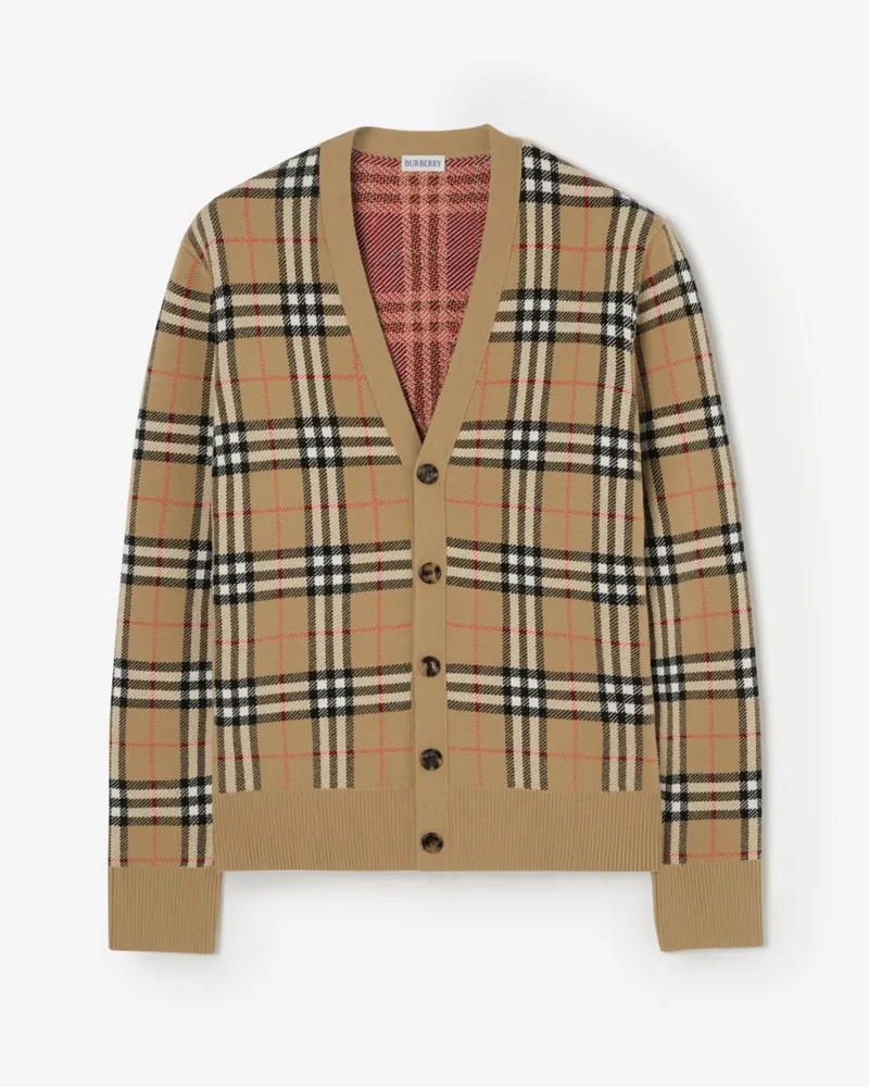 Burberry Baumwoll-Woll-Cardigan in Check Sand-beige