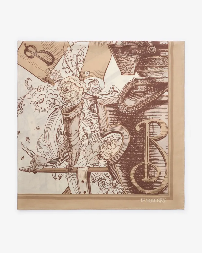 Burberry Kaschmir-Seiden-Schal mit Knight-Radierung Taupe