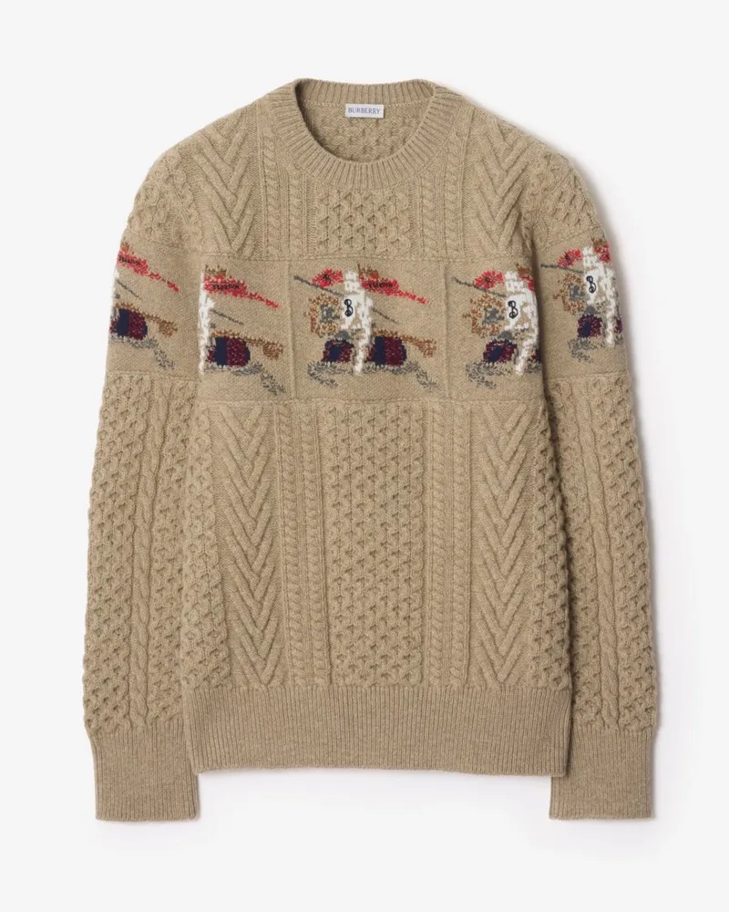Burberry Wollpullover im Aran-Strick mit EKD-Motiv Hellbraun