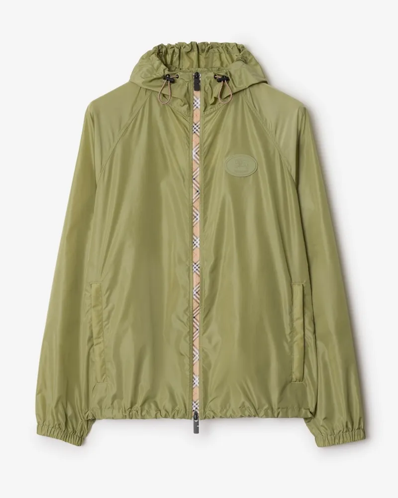 Burberry Nylon-Kapuzenjacke mit Check-Streifen Wreath-grün