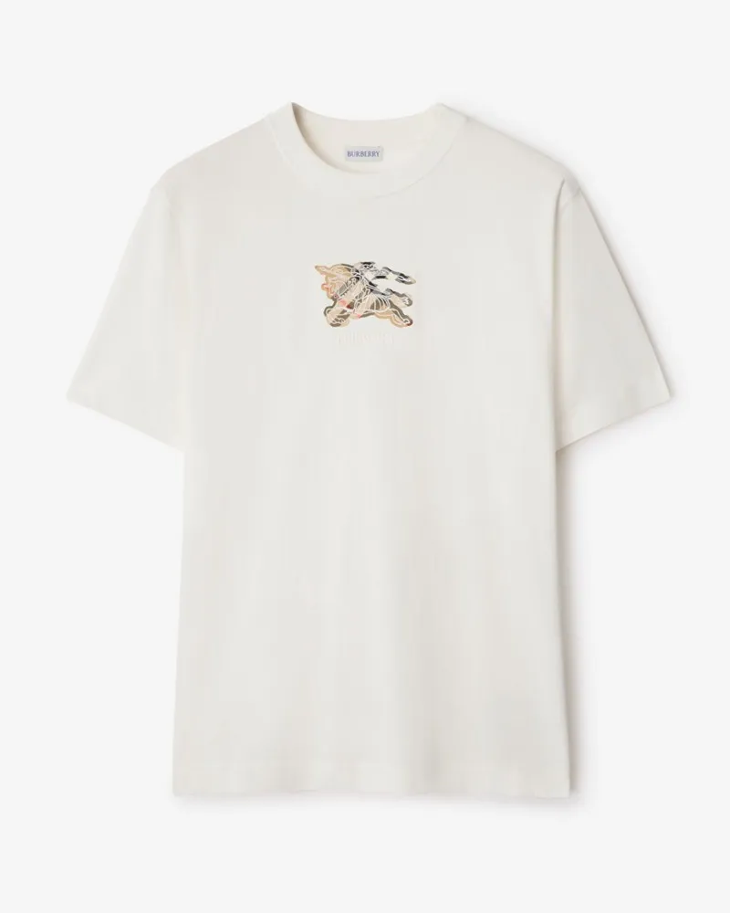 Burberry Baumwoll-T-Shirt mit EKD-Motiv und Check Chalk-weiß