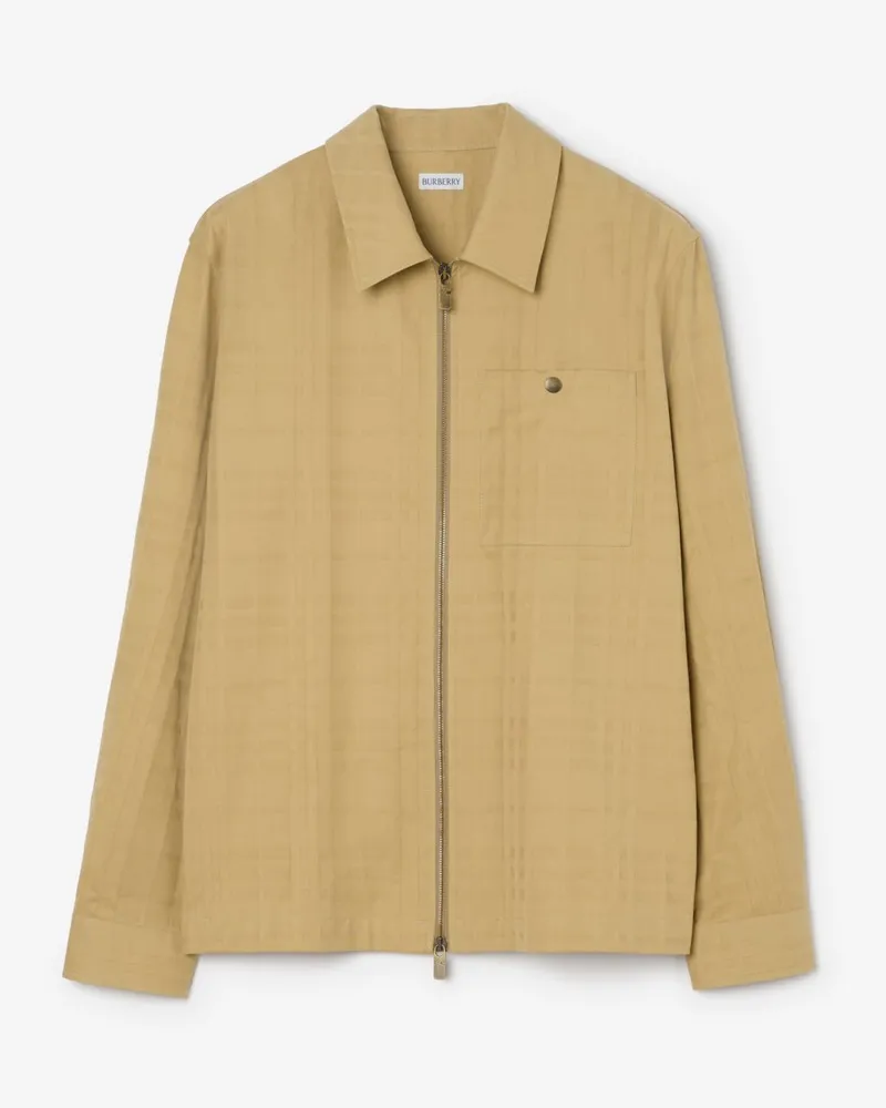 Burberry Baumwoll-Hemdjacke mit Karomuster und Reißverschluss , Size Sandstorm-beige