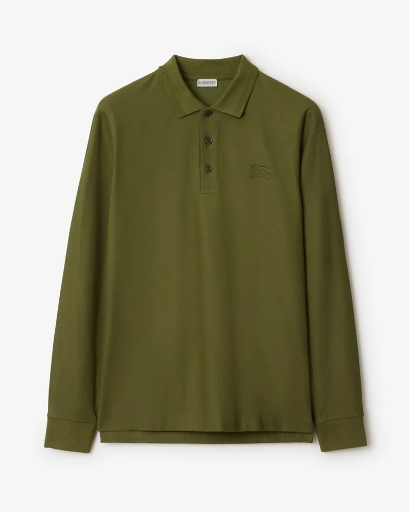 Burberry Langärmeliges Baumwoll-Poloshirt Olivgrün
