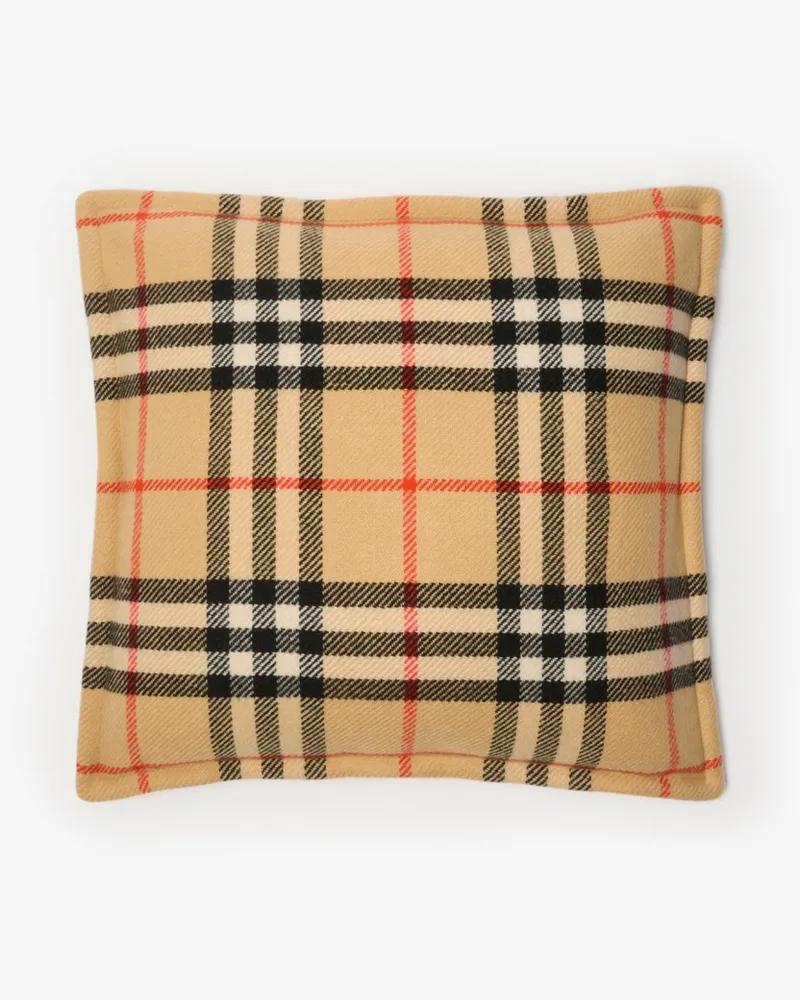 Burberry Kissen aus Wolle und Kaschmir in Check Sand-beige