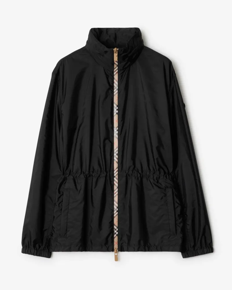 Burberry Kurzer Nylonparka mit Check-Streifen Schwarz