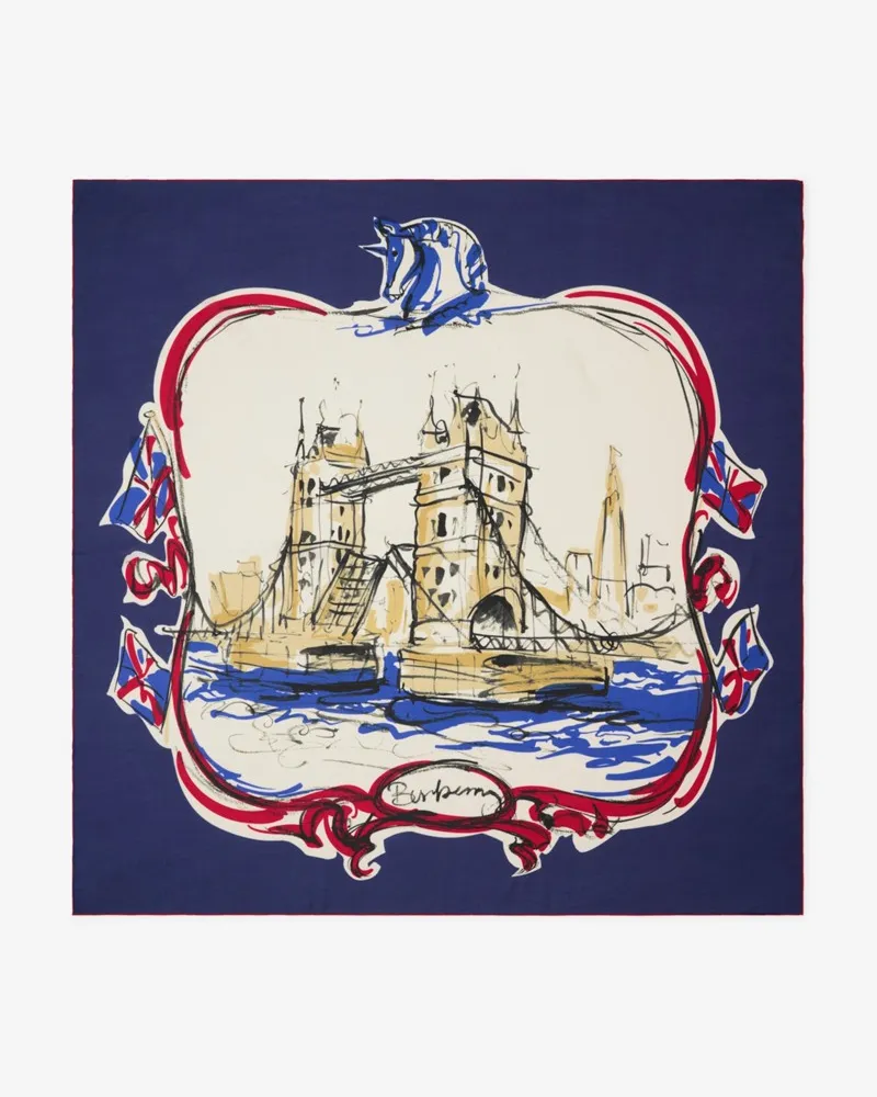 Burberry Schal aus Kaschmir und Seide mit Tower Bridge-Motiv Knight