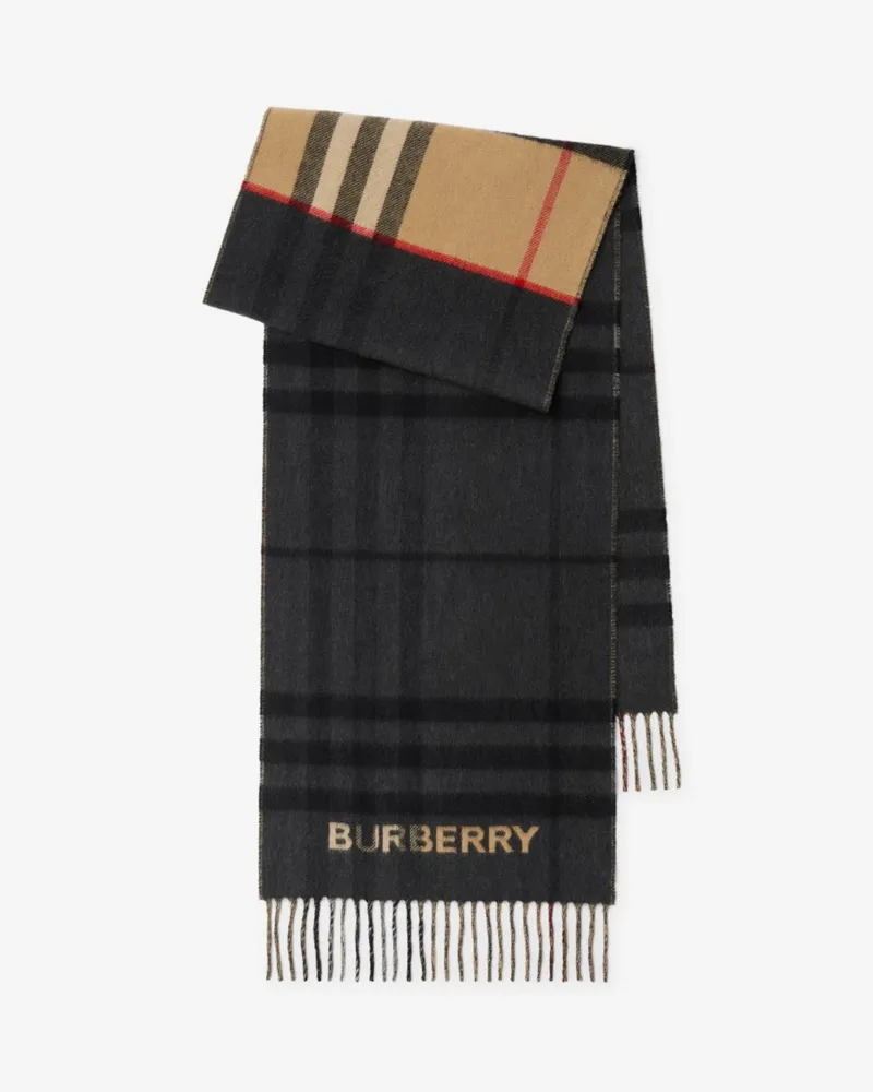 Burberry Kaschmirschal in kontrastierendem Check Vintage-beige